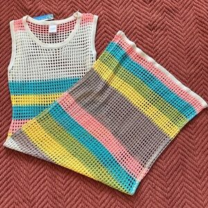 Cha Cha Colorful Striped Mesh Knit Midi Dress Size M NWT